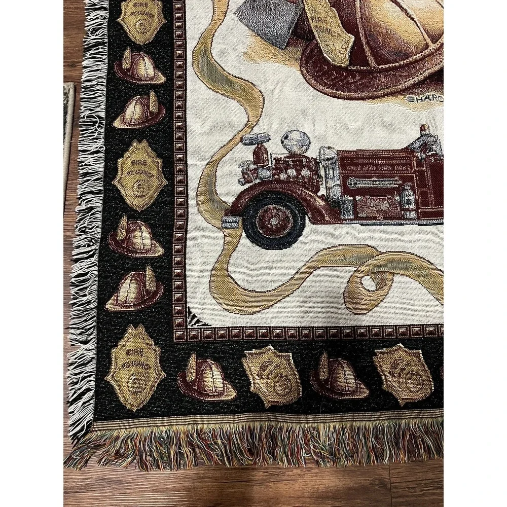 Sharon Pedersen Fire Chief Tapestry Throw Blanket 48 X 58 Firemen Engine Dept